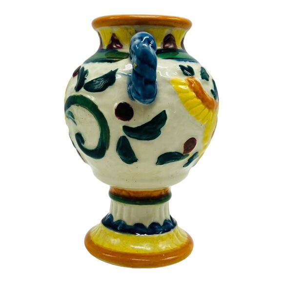 Moriyama Japanese Vase Hand Painted Bird Flower Ceramic Pottery Double Handle 6” - Picture 2 of 14
